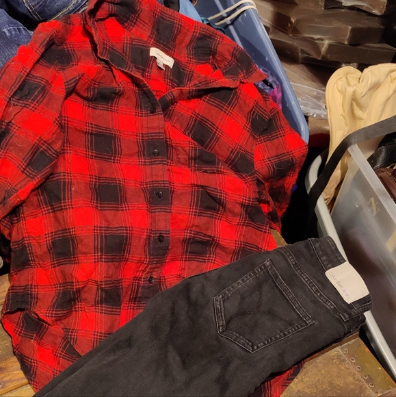 Calvin Klein Women's Jeans Ultimate SkinnyJeans -black & red flannel CK shirt - Picture 7 of 10